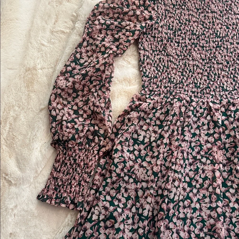 Lulu's Emerald Green and Pink Floral Dress, M - Picture 3 of 13